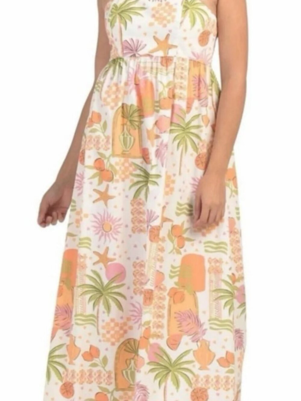 Women’s Japna 100% Cotton Tropical Print Maxi One-Piece Sundress Pink & Orange